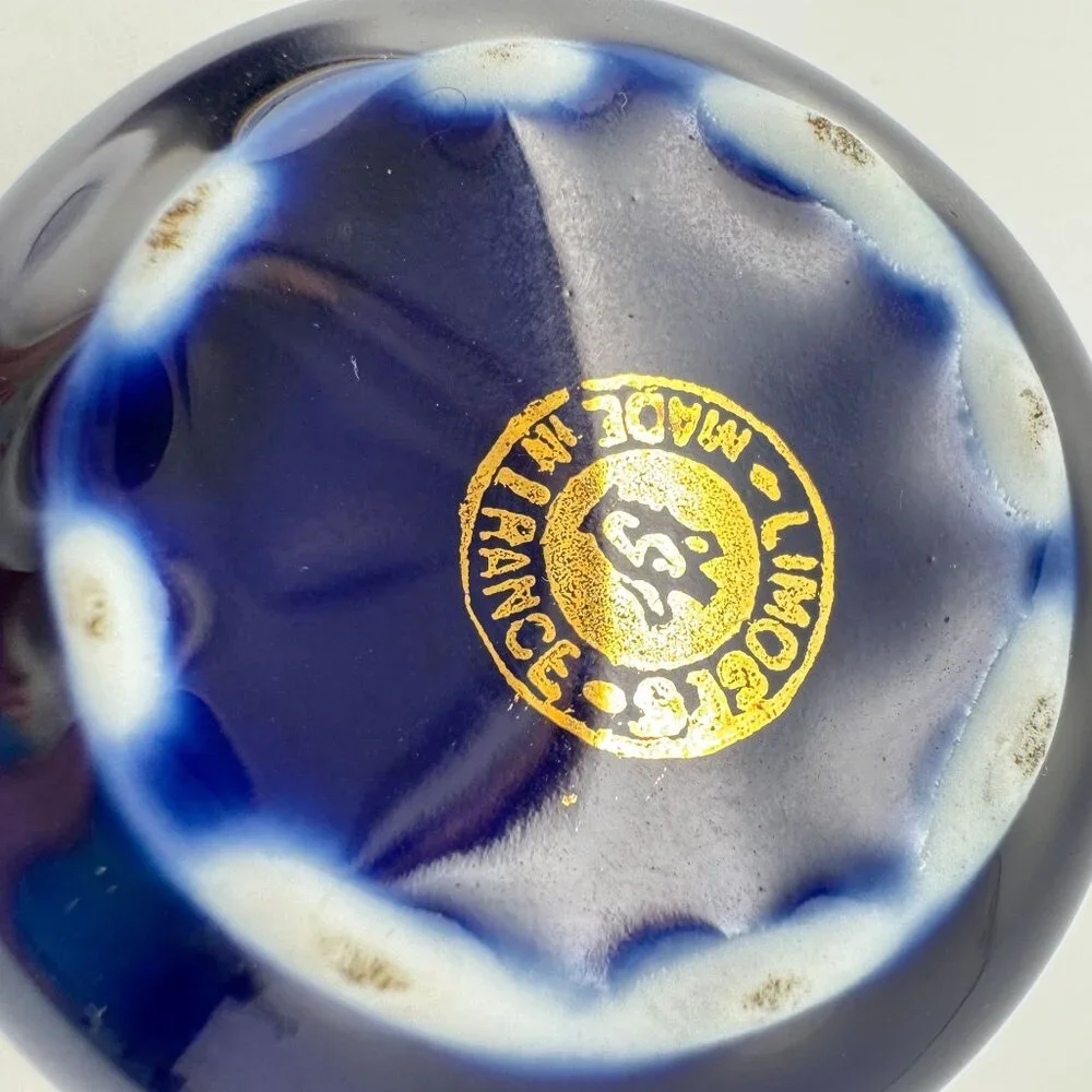 Limoges France Blue Courting Couple Trinket Pill Box Gold Trim Signed Vintage